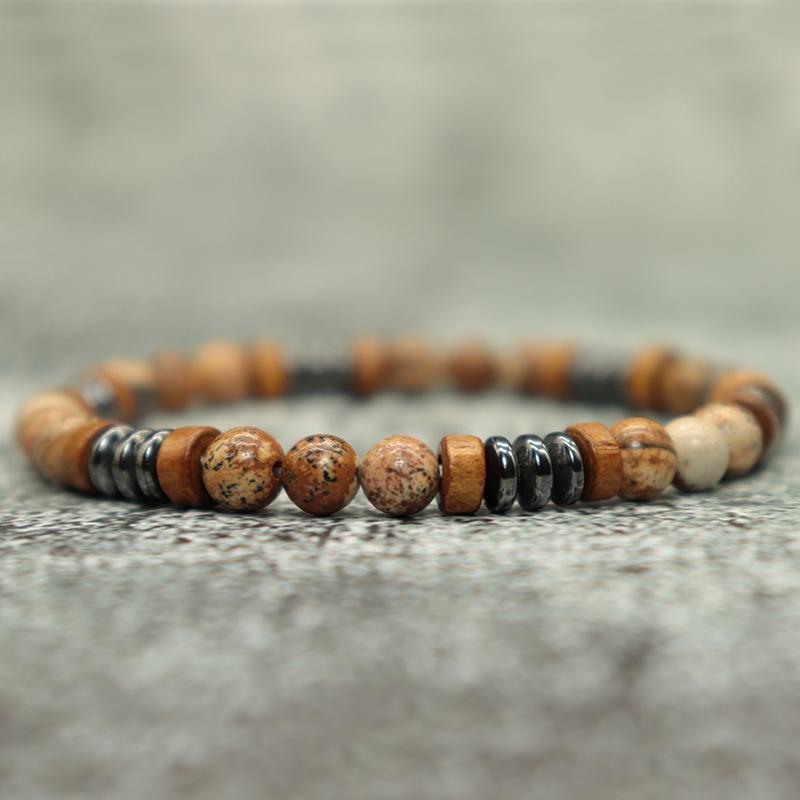 New Men Bracelet Natural Stone Handmade Wooden Braslet Beaded Rosary Braclet Hombre