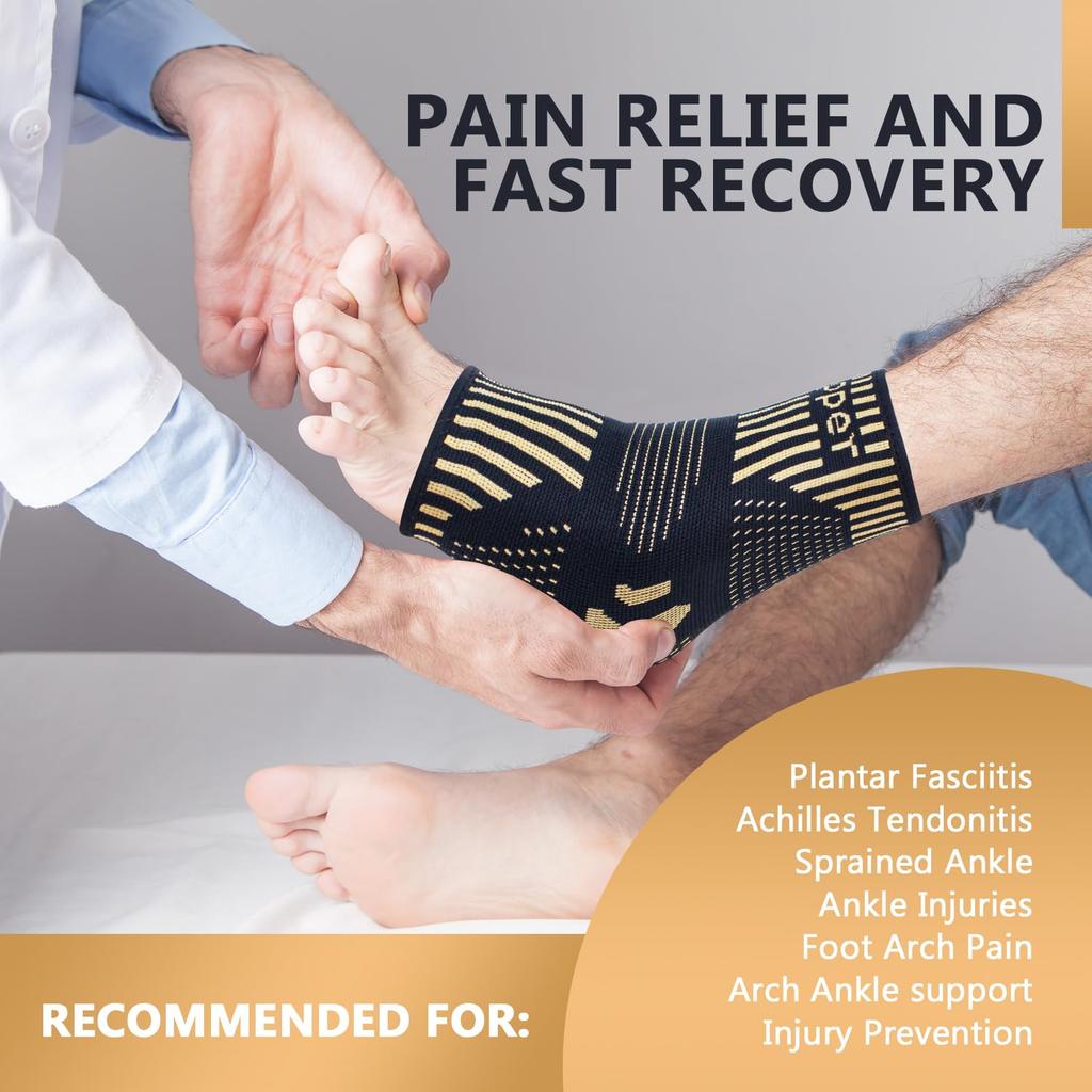 1 Paar Kupfer Knöchelbandage Unterstützung, Knöchel Kompressionsstrümpfe für Plantarfasziitis, Verstauchung, Achillessehne, Schmerzlinderung