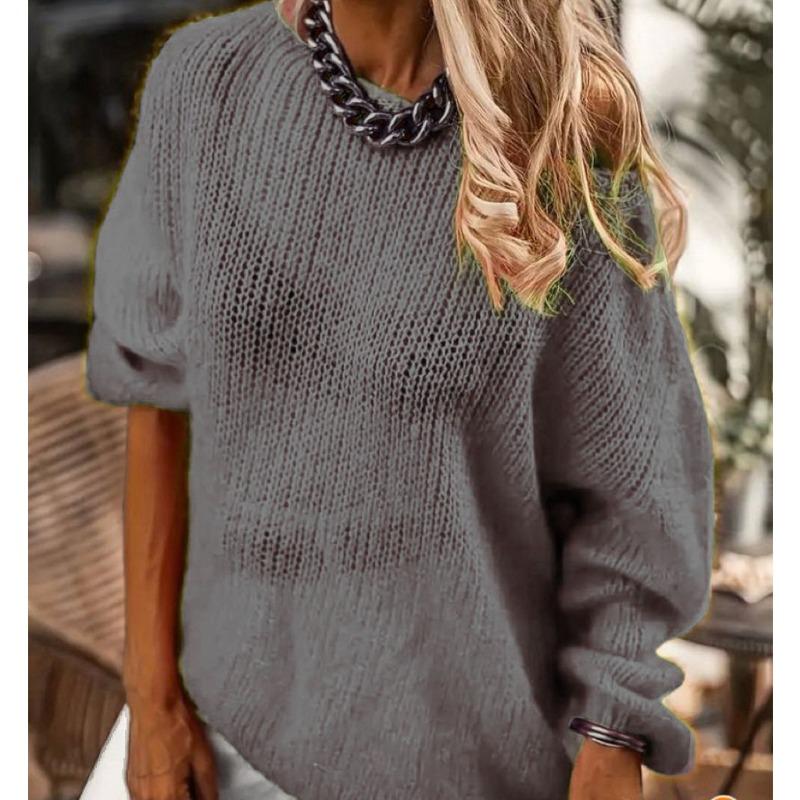 Imitation mohair one-word neck sweater women's autumn and winter knitted top fashion casual sweater women
