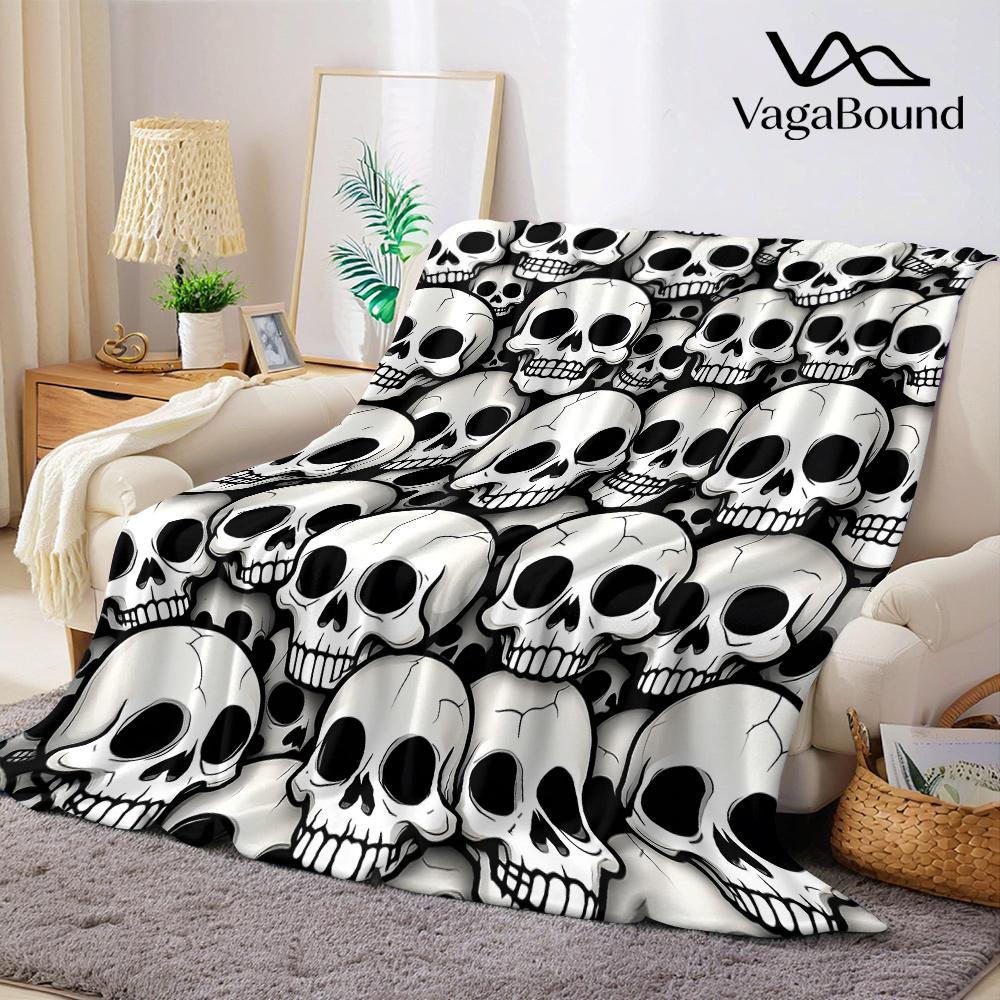 Überfüllte Totenköpfe Gothic Flanelldecke Warm Weich Halloween Weihnachten Ganzjahres Sofa Dekorativ Gemütlich Warmes Geschenk