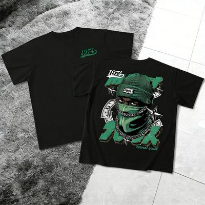 Street Hip-Hop Style Short-Sleeve T-Shirt with Money, Stars, and Masked Man Print – Trendy Couple T-Shirt