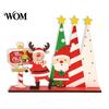 Rustic Wooden Cabin Decor Christmas Ornaments, Tabletop Decoration with Santa Claus Snowman Elk Window Display Props Designs for Home Holiday