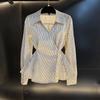 Women's French Striped Slimming Waist Long Sleeve Autumn Shirt