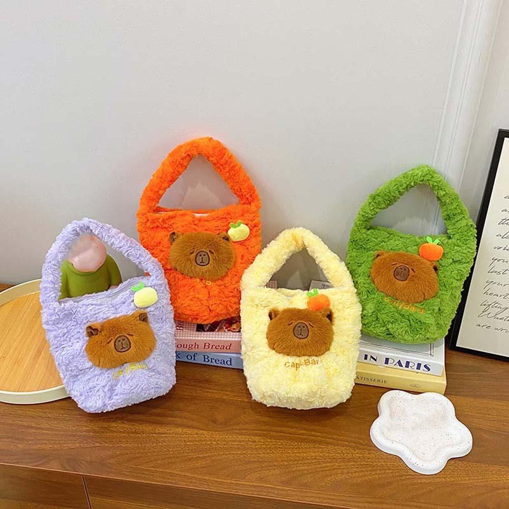 Large Capacity Furry Handbag Plush Cartoon Storage Bag Candy Pouch Capybara Bucket Bag  Shopping