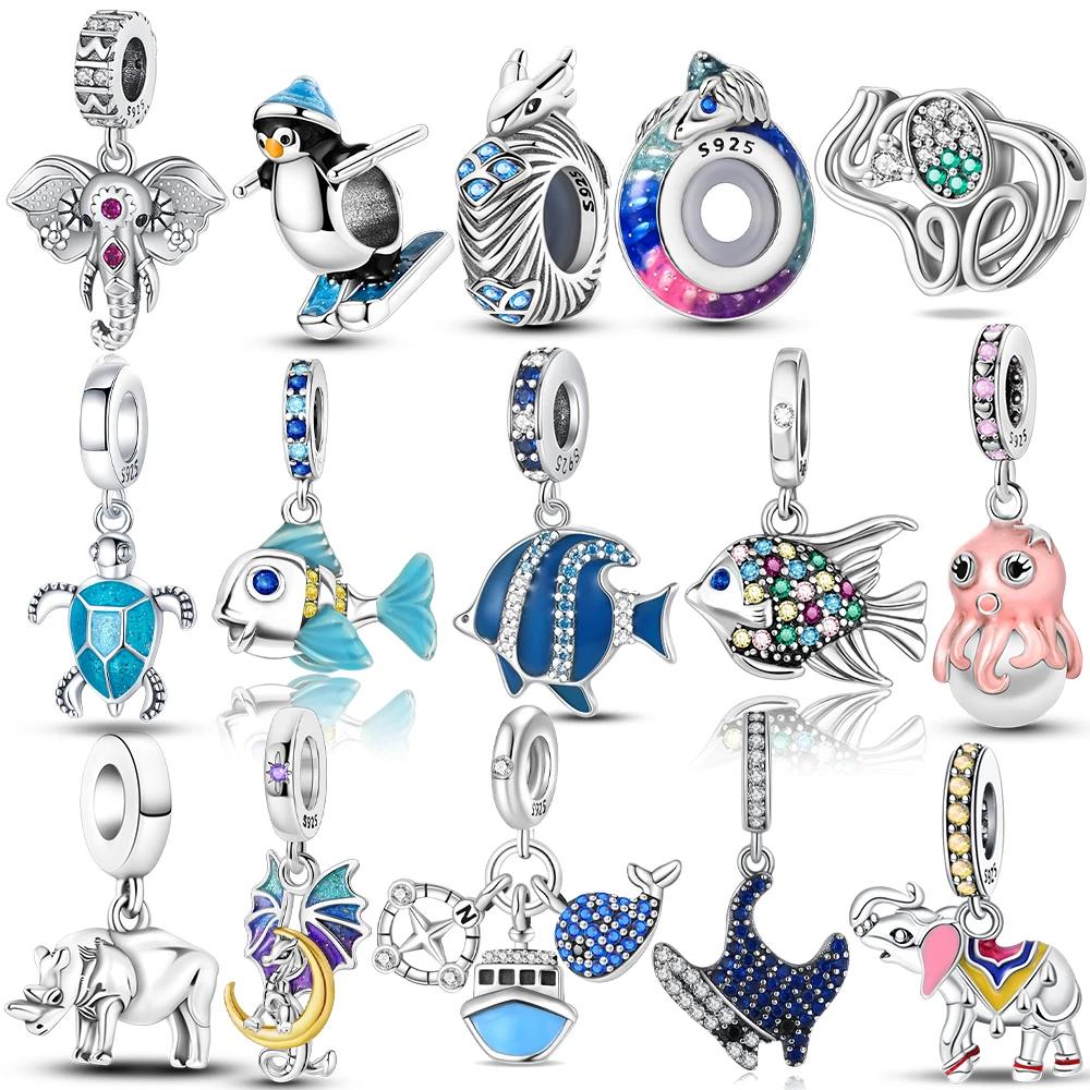 Original Octopus Fish Elephant Whale Charmscopper Beads Fit Bracelet Jewelry Women'S Diy Friend Gift Necklace