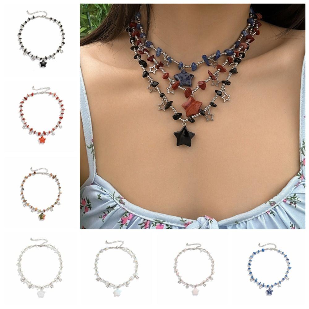Goth Beads Chain Star Shaped Collarbone Necklace Jewelry Accessories