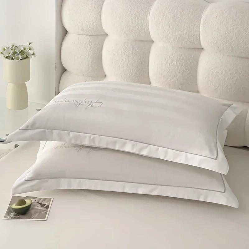 60s Long staple cotton pillow cover satin jacquard pillow case for home hotel Embroidered silky pillowcase for sleeping pillows