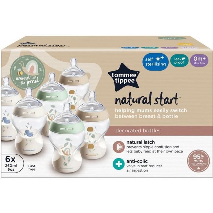 TOMMEE TIPPEE - Lot De 6 Biberons Closer To Nature - 260ml - Multicolore