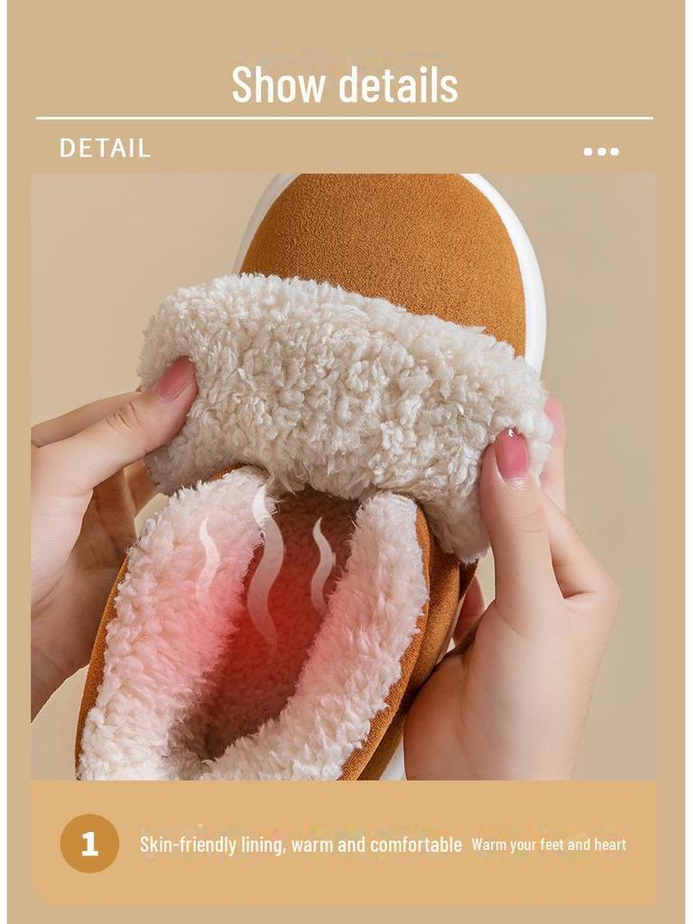 Women's High-Top Velvet-Lined Cotton Slippers, Non-Slip, Warm, Thickened for Winter, Suitable for Indoor & Outdoor Use