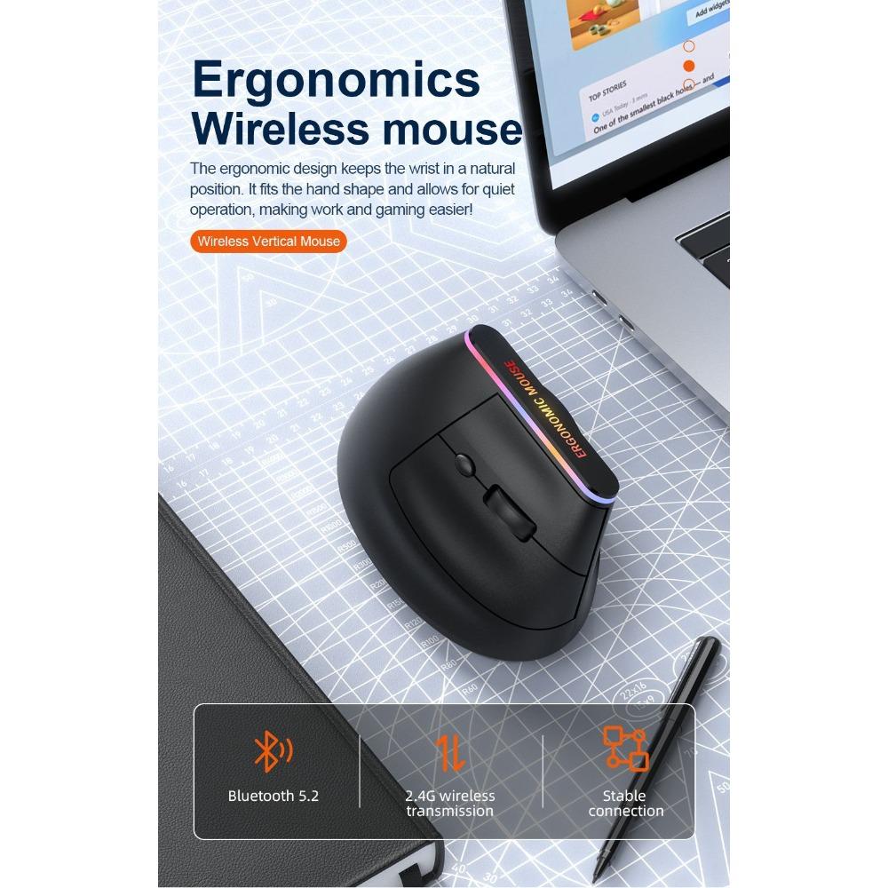 RGB luminous mouse ergonomic design vertical vertical Bluetooth BT + 2.4G dual-mode Bluetooth wireless mouse