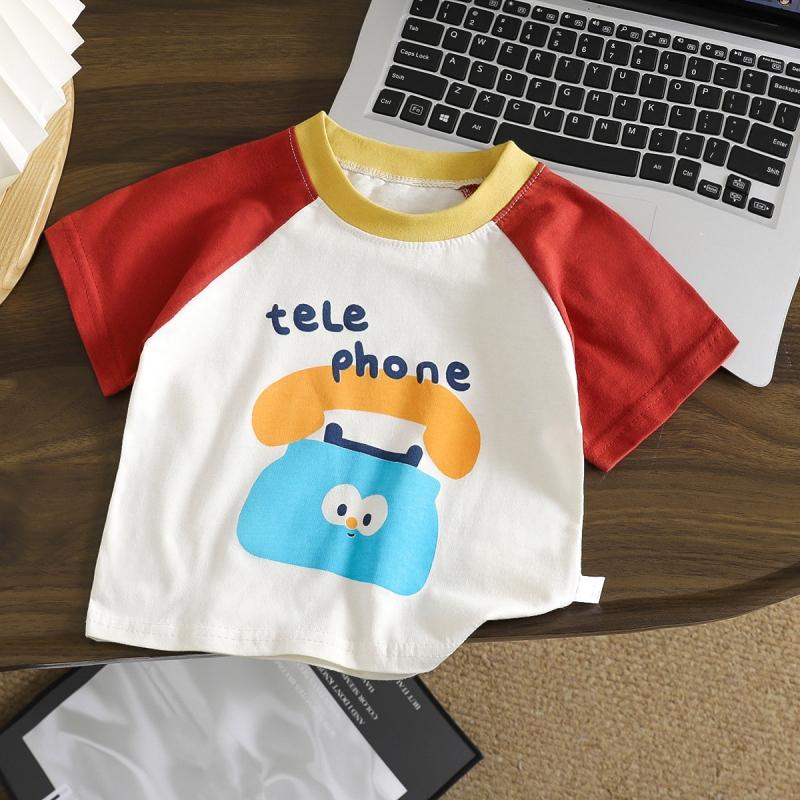 Summer Kids Tees Muslin Cartoon Printed Infant Babys Boys T-shirts Striped Short Sleeve Little Boys Tops Girls Shirts
