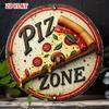 Retro 2D Flat Aluminum Pizza Slice Wall Sign, Vintage Round Pizza Decor for Home Kitchen Garage Cafe Dining Room