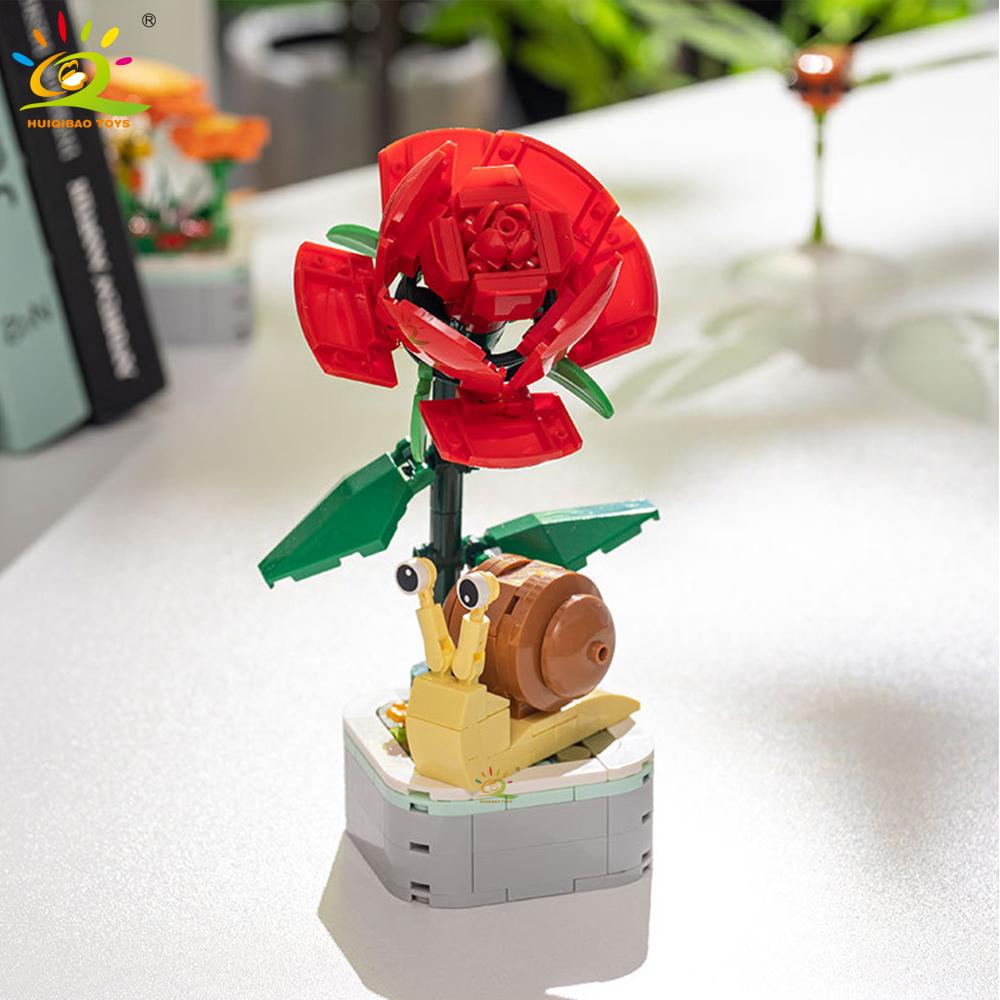 Non-Toxic Moc Insect Flower Building Blocks Flowerpot Bonsai Romantic Gift For Children Bricks Diy Potted Plants Model Kids Ornament