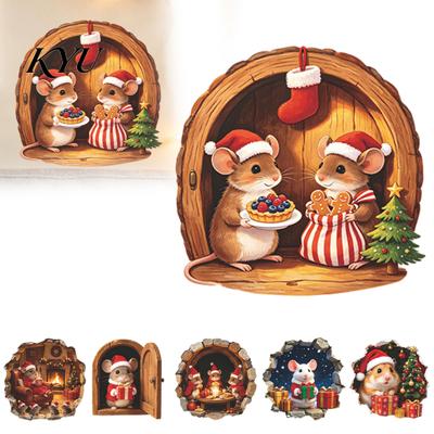 Holiday Scene Wall Embellishments Mouse Hole Sticker, Christmas Decal, Self Adhesive Decals Cute Mice Sticker for Living Room Bedroom Nursery