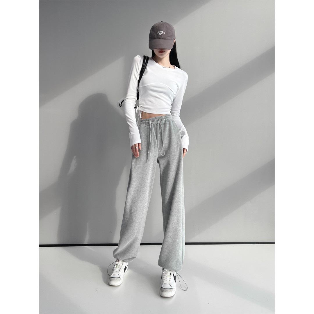 Women s Gray High-Waisted Wide Leg Sweatpants - 2025 Spring/Autumn Collection S, 80-105 jin