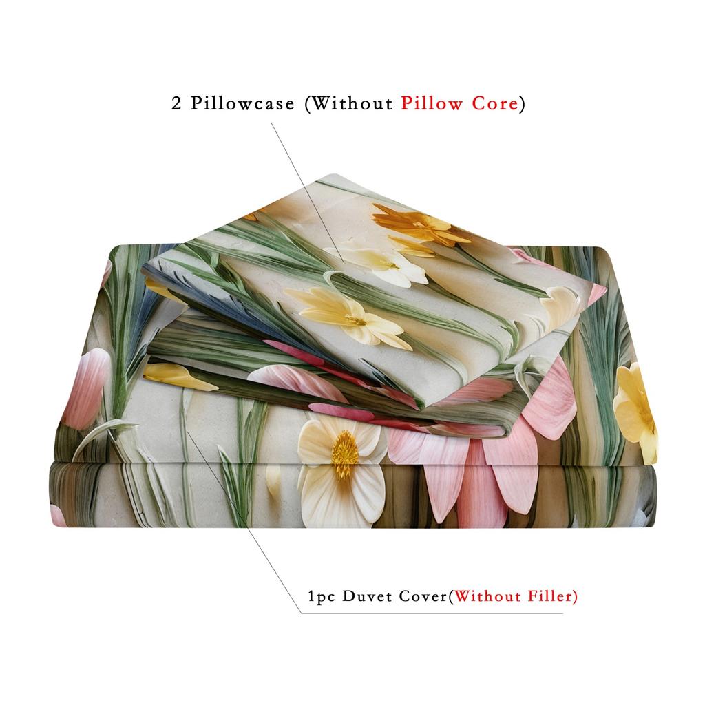 3pcs Colorful Floral Plant Pattern Ultra-Soft Brushed Digital Print 3D Flat Printing Duvet Cover  Set, Soft and Comfortable