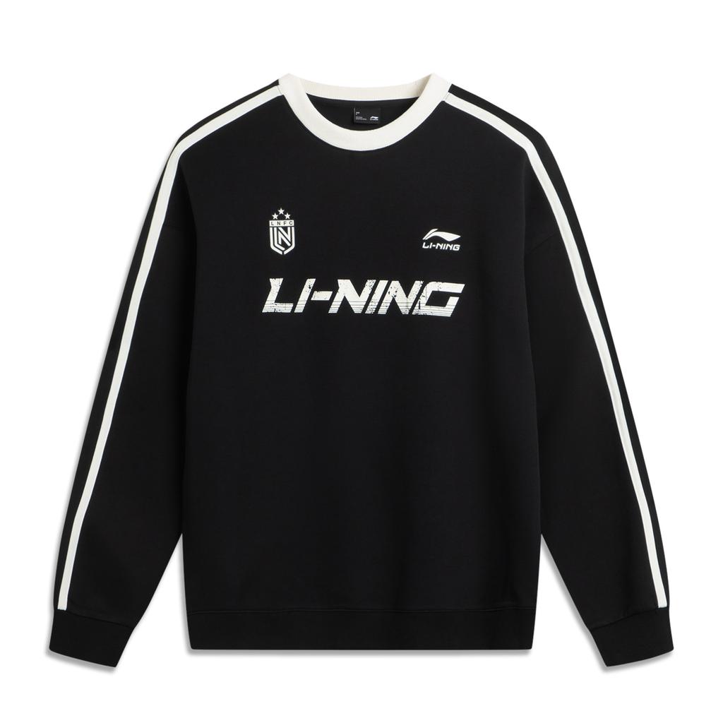 Li-Ning Sports Lifestyle Series Round Neck Retro Color Block Letter Stripe Versatile Loose Sweatshirt Unisex Sweatshirt Black AWDVF87-2