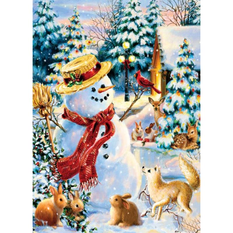 5D DIY Diamond Painting Snow Scene Diamond Embroidery Snowman Cross Stitch Full Round Drill Home Decor Manual Crafts Gift