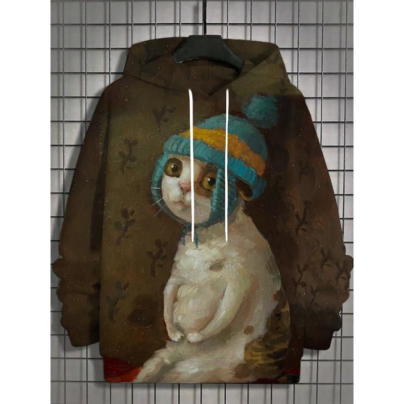 Autumn and Winter New Men's 3D Full Body Print Japanese Black Cat Hoodie Unisex Casual Fashion Men's Hoodie Street Men's Tops