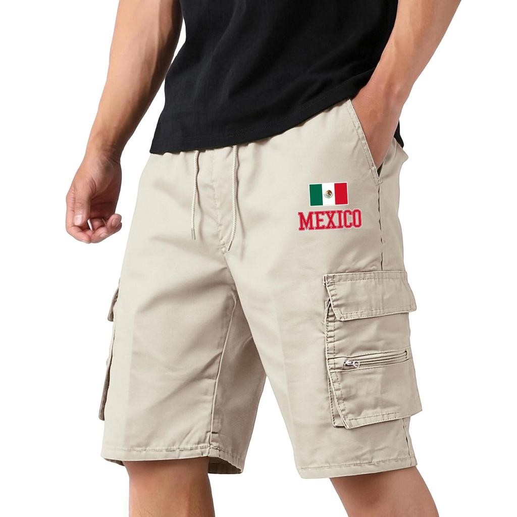Men's Lightweight Breathable Casual Sports Shorts with National Flag Print Elastic Waistband and Multiple Pockets for Outdoor Activities