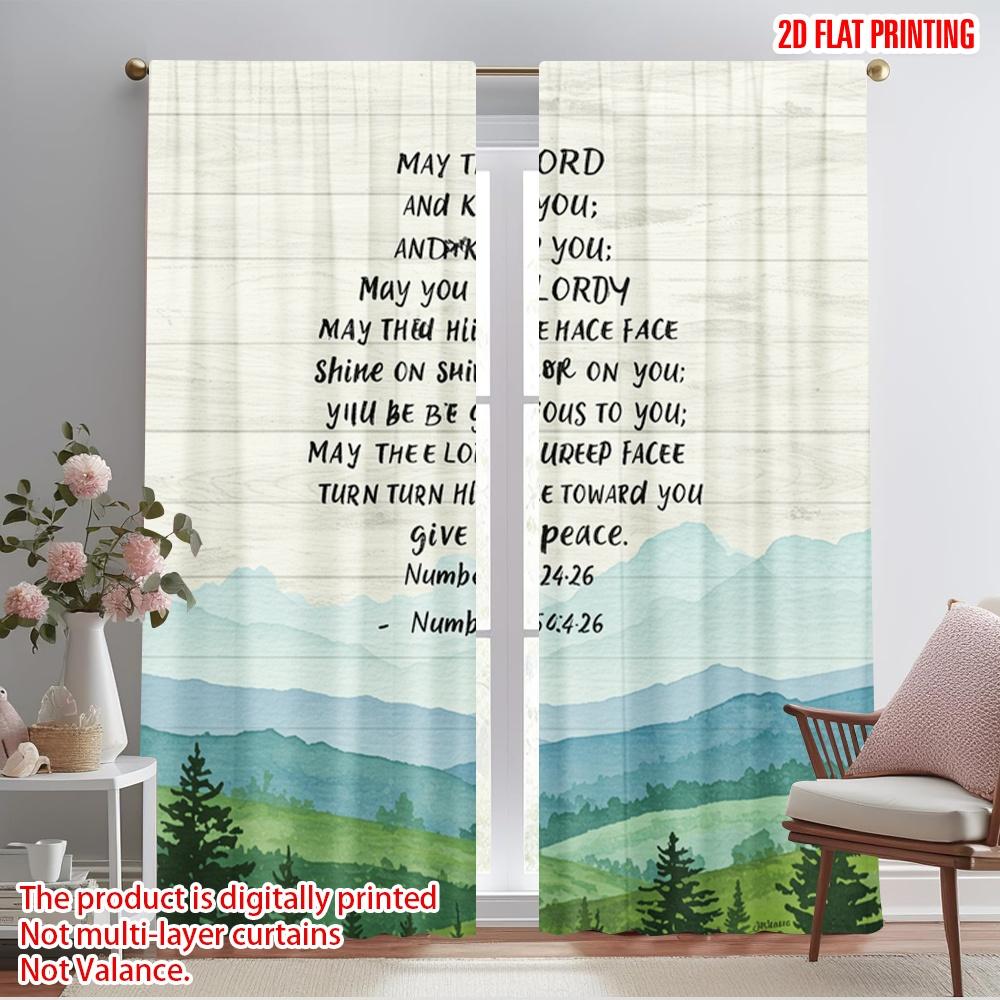2pcs 2D Flat Printing Window Curtains Lord Bless You Peace 100% Polyester Fabric Without Electricity Seasonal Party & Holiday