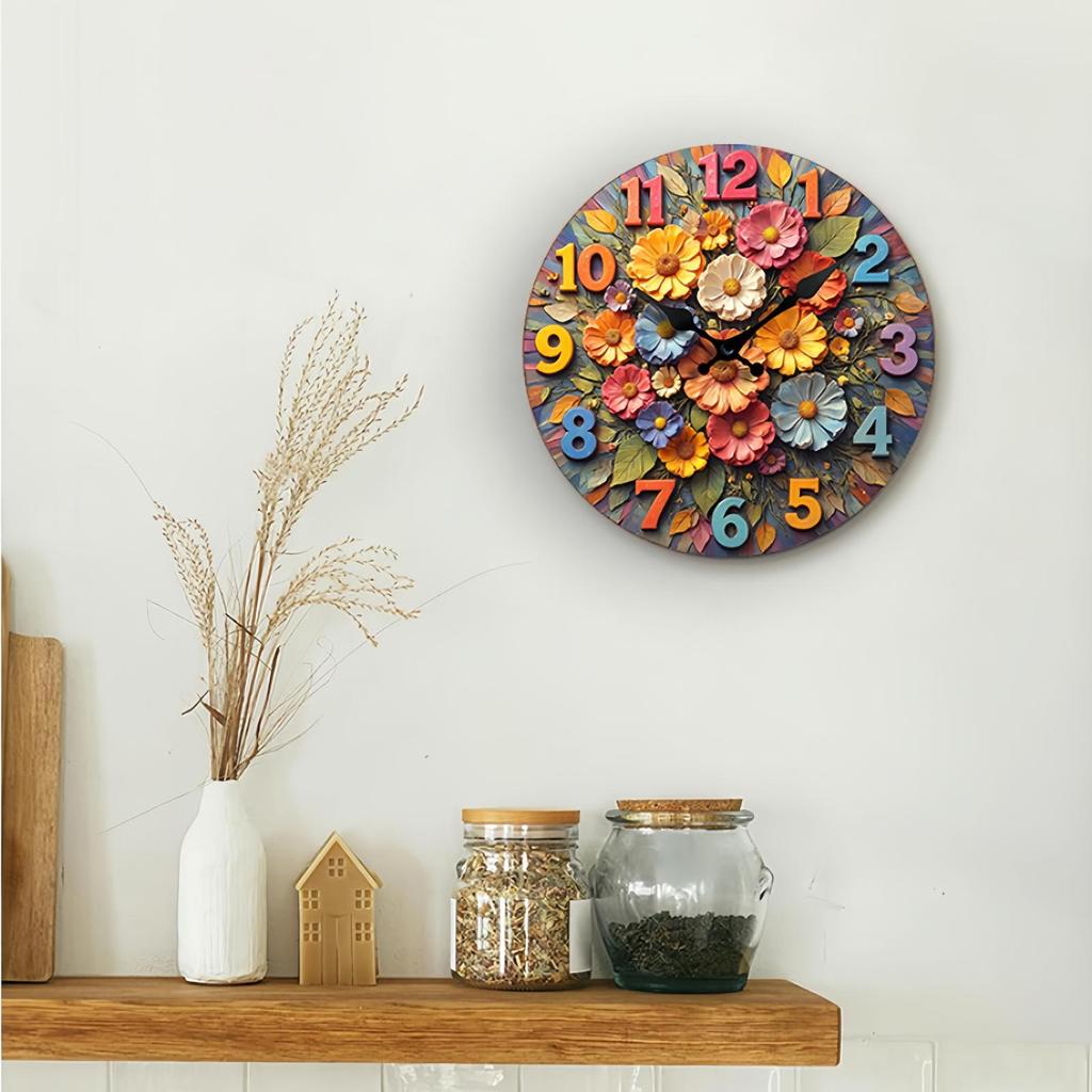 10 inch Wall Clock 2D Flower Home Living Room Decor Large Clock Silent Quartz Clock Home Decoration