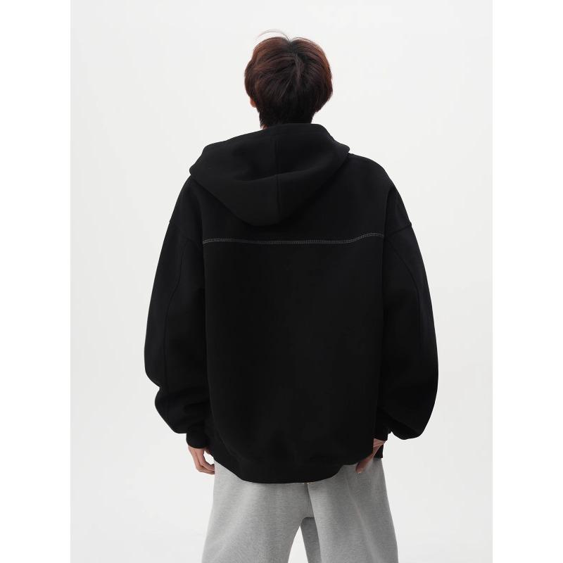 Unisex Trendy Heavyweight Hooded Cardigan with Contrast Stitching