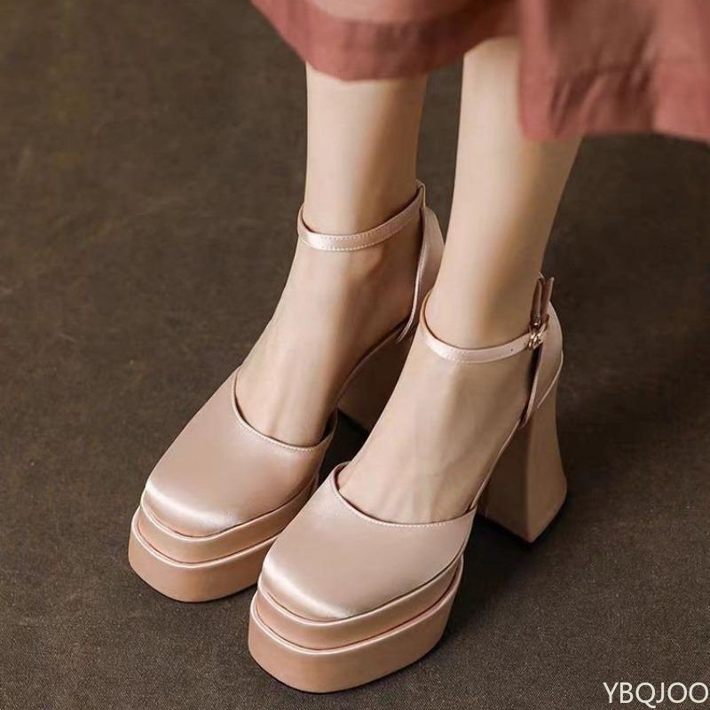 Fang Heel High Heel Single Shoes New Wedding Luxury Thick Soled Spring Autumn Women's Shoes Round Head Sexy Trend Platform Shoes