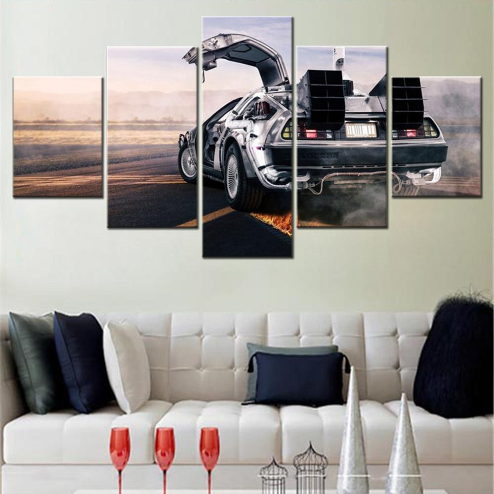 

5 Pieces Wall Art Canvas Poster Car Back To The Future Delorean Wallpaper Painting Living Room Bedroom Picture Print Home Decor 20X35 20X45 20X55CM