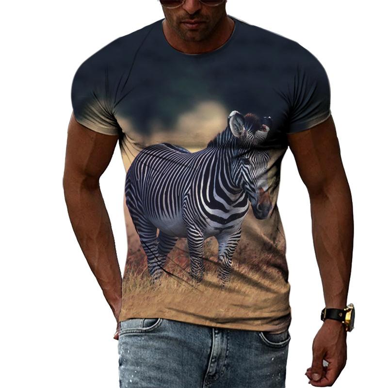 Summer Fashion Casual Men's T-shirt with Street Style Round Neck 3D Printed Zebra Pattern T-Shirts Men’s
