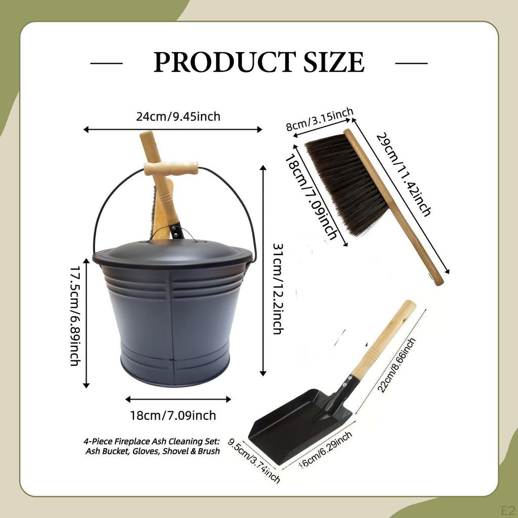 Ash Bucket with Lid Dustpan Broom and Gloves Iron Accessories Metal Can Complete