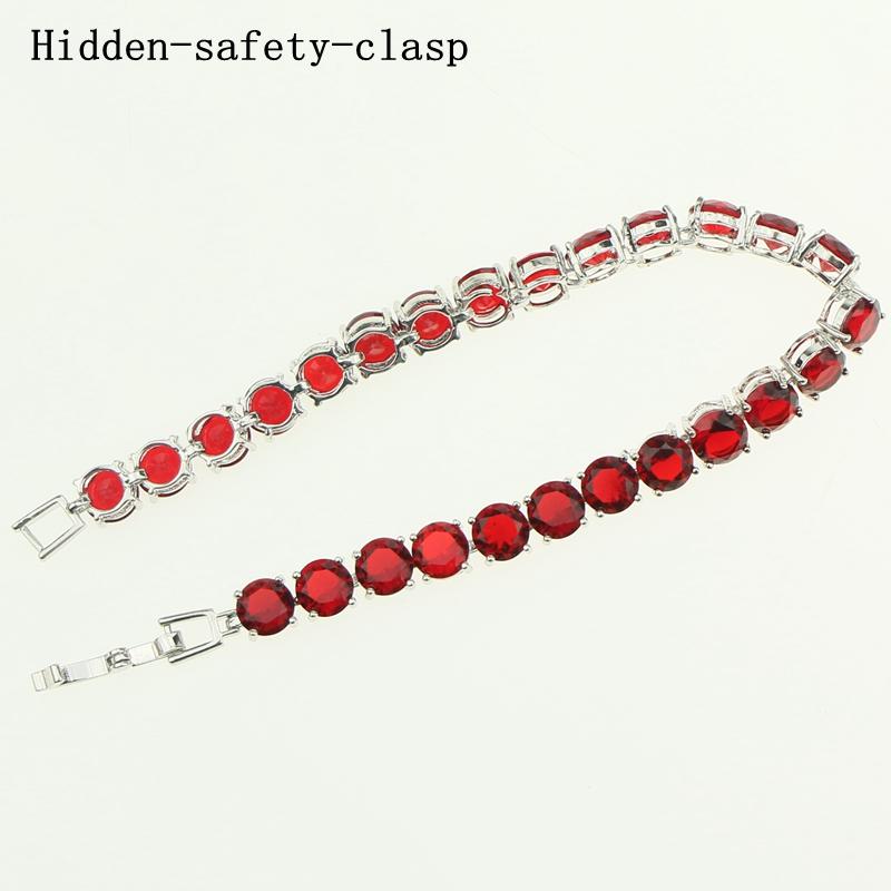 Gioielli in Argento 925 Bracciale a Catena Link con Granato Rosso Sposo e Zircone Bianco Creati 21cm Per Donne Scatola Regalo Gratuita