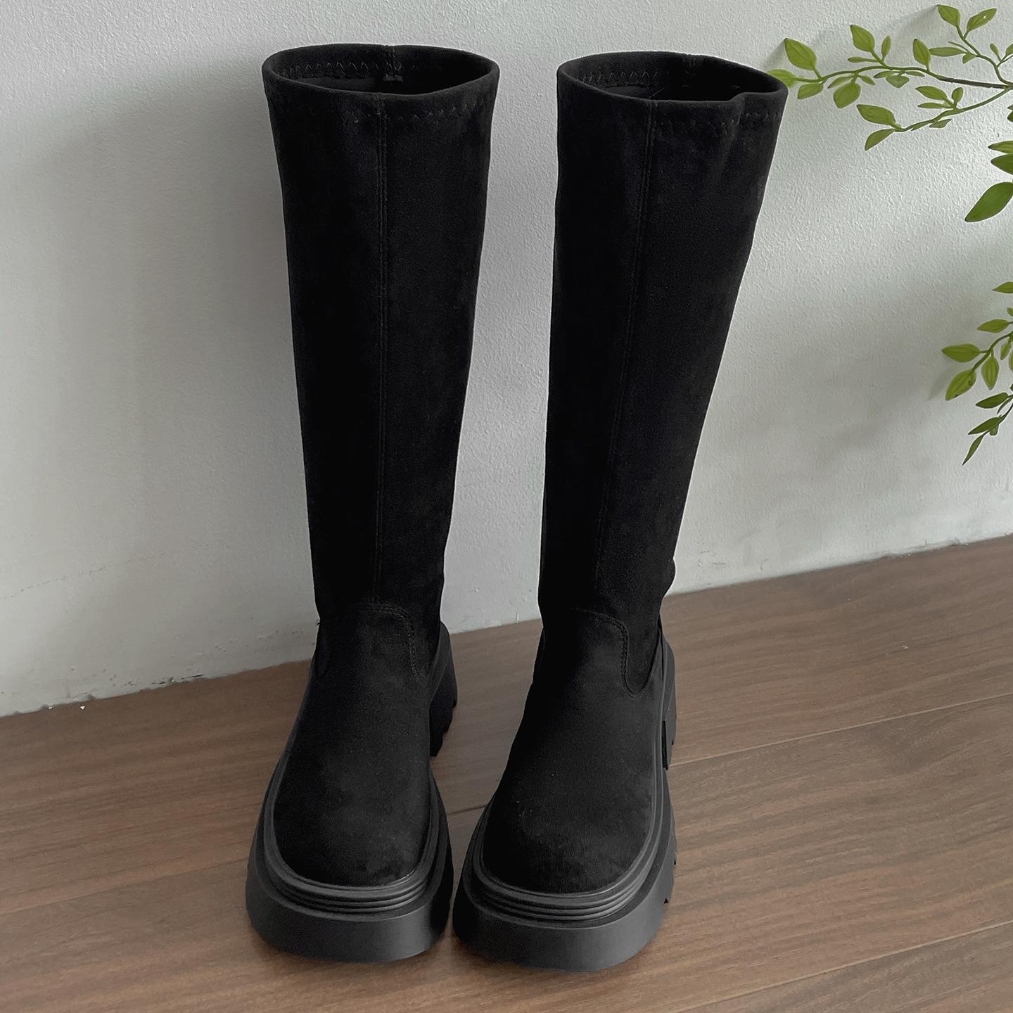 Retro black with skirt platform boots women s boots 2025 new autumn British style thin knight boots 35 чёрный