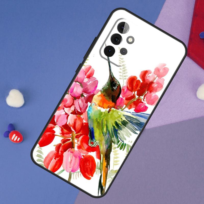 Hummingbird and Flowers Case For Samsung Galaxy A14 A56 A36 A26 A16 A06 A54 A34 A12 A32 A52 A13 A33 A53 A15 A35 A55