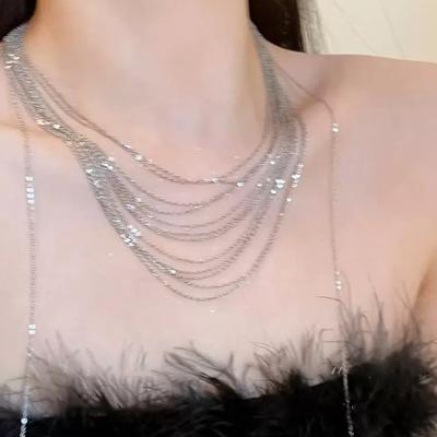 Choker Halskette Luxus Mehrschichtige Lange Fransen Dünne Kette Halskette Kleid Bankett Accessoires