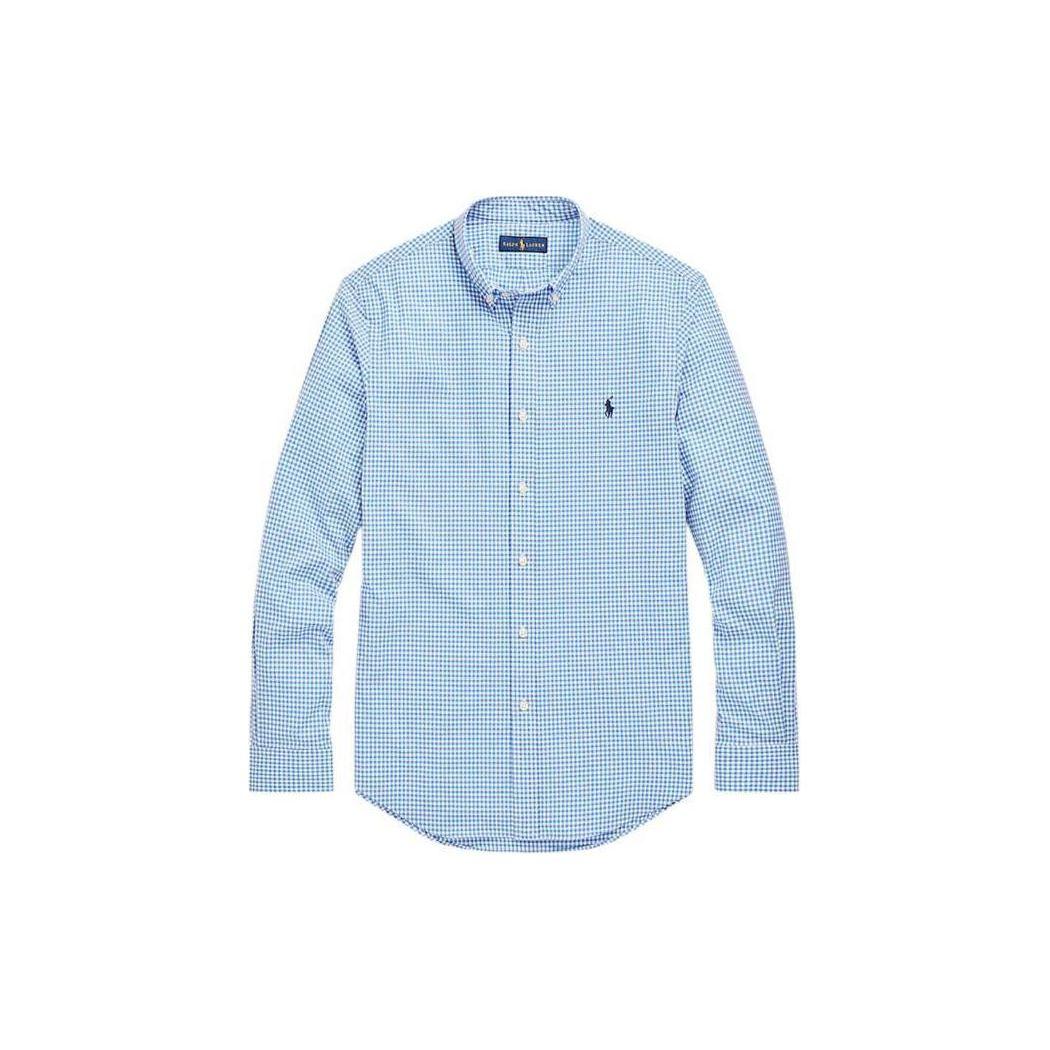

Рубашка мужская Polo Ralph Lauren в клетку с принтом логотипа, однобортная, с воротником, с длинным рукавом, светло-голубая 710928255-004 M