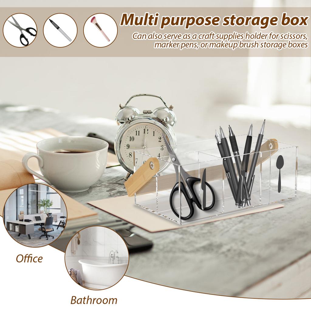 Acrylic Silverware Caddy Organizer Generous Capacity Open Top Clear Utensil Organizer Caddy With Handle for Kitchen Bathroom