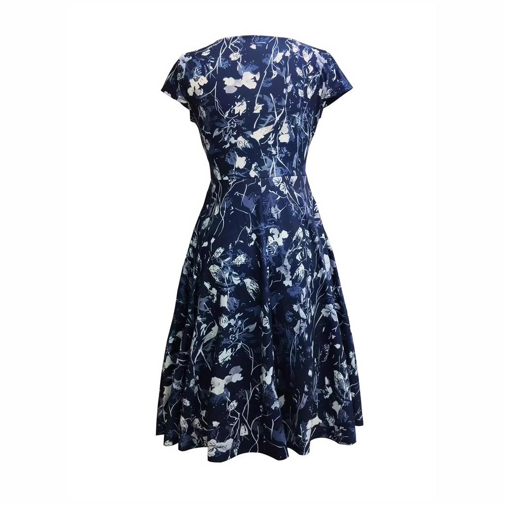 Women Dress Summer Round Neck Pocket Short-sleeved Popular Printed Long Skirt Elegant Dress