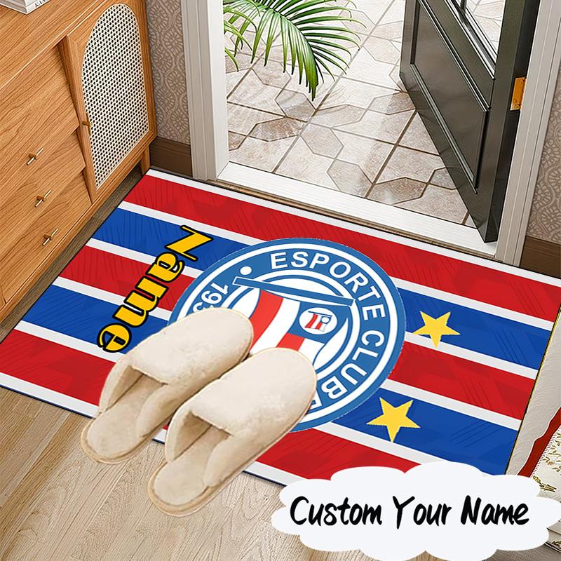 Custom Name Bahia FC Crest Design Rug for Living Room, Game Rooms, Office, Bedroom, Floor Mat Playful Design, fan gifts Christmas decor