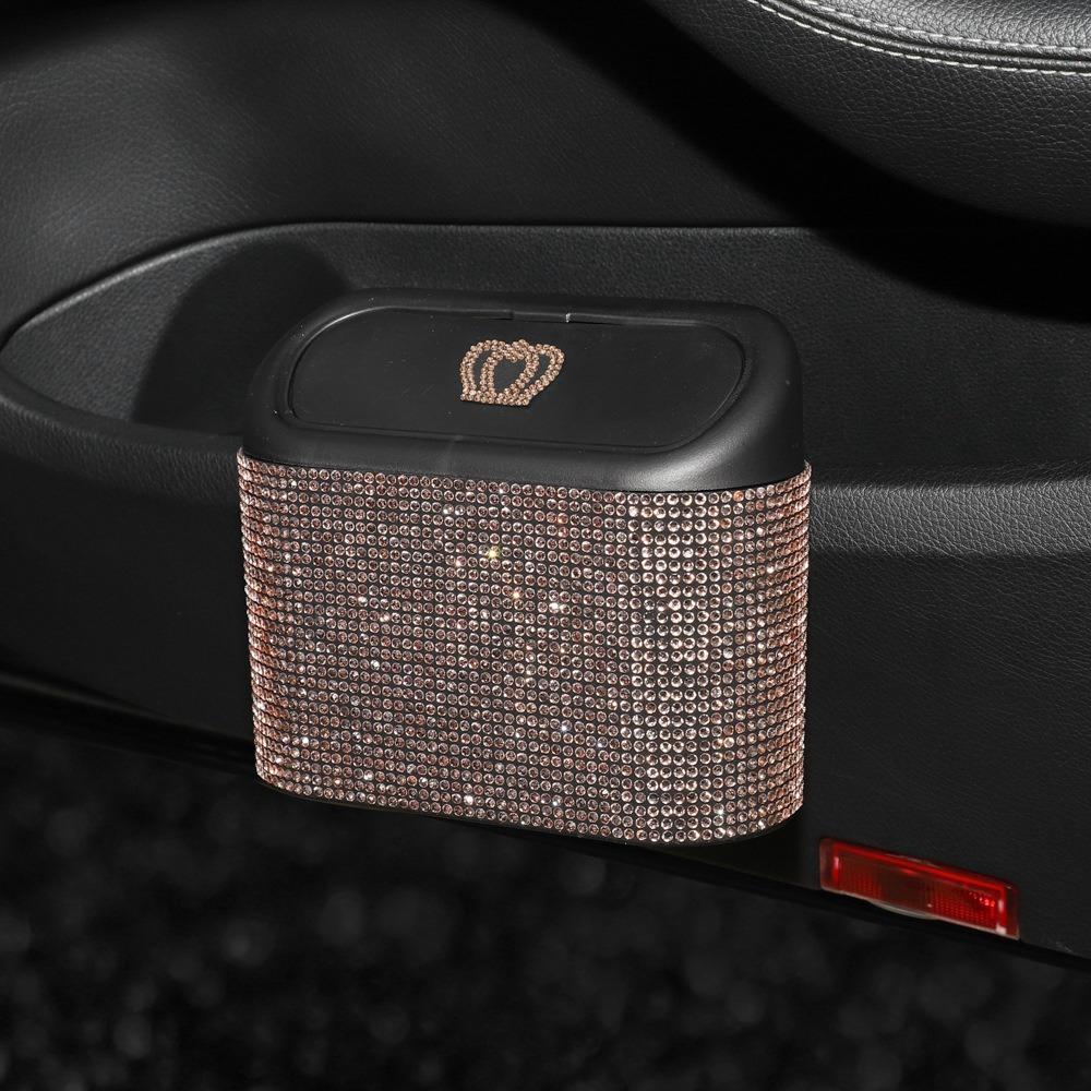 Shimmering Rhinestone Car Seat Back Trash Basket Hanging Mini Desktop Trash Can  Office