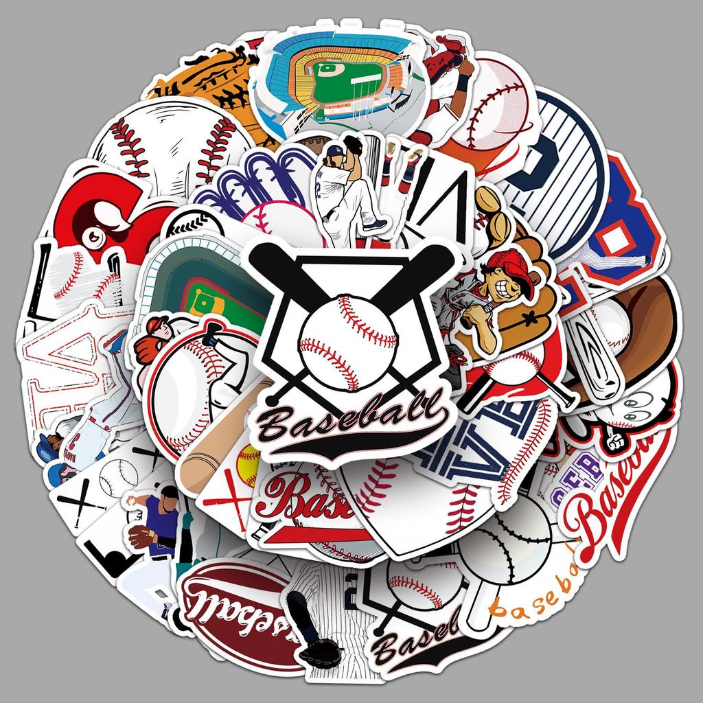 50-Piece Baseball Sports Luggage & Laptop Stickers - Trendy Graffiti Designs for Cars & Décor