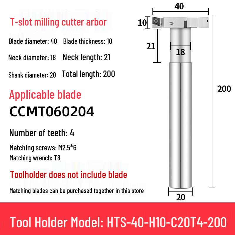 CNC T-Slot Milling Cutter with HTS Three-Sided Blade, Shank Thickness: 6, 8, 10, 12 Mm