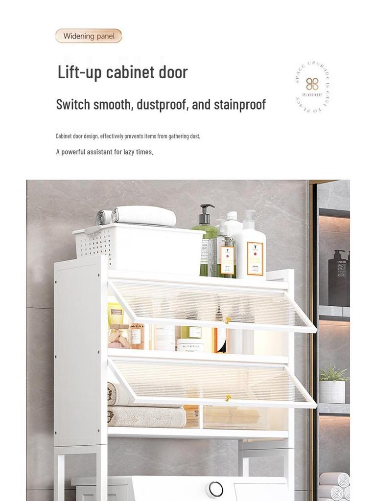 Floor-Standing Toilet and Washing Machine Storage Rack with Flip-Top Cabinet