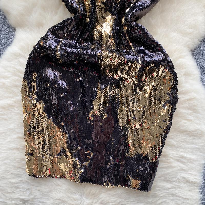 Sexy Sequin Slip One Piece Dress Women Patchwork Chic Vintage Evening Party Dresses Female Korean Fashion Design Slim Ceremonial Dress 2024