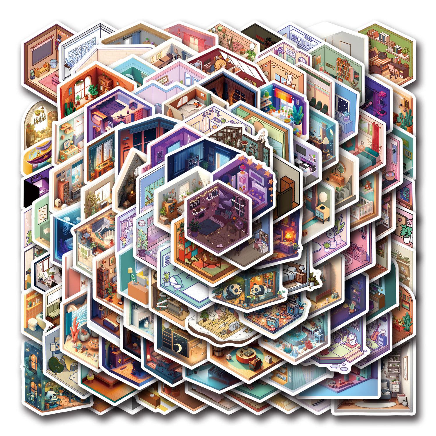 

110 Новых Изометрических Наклеек Граффити для Комнаты Украсьте Ноутбук Чемодан Мобильный Телефон DIY Наклейки