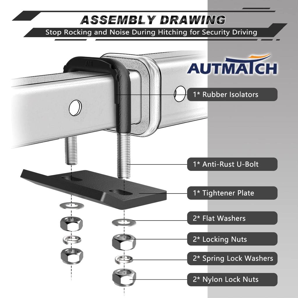 AUTMATCH Hitch Tightener Anti-Rattle Stabilizer - Heavy Duty Hitch Clamp