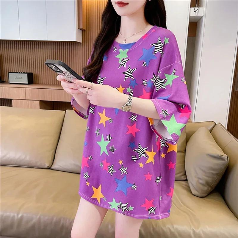 Sommer Vintage Print T-Shirt Mode Damen Übergroß Grafik Langarm T-Shirts Y2k Oberteile Harajuku Hip Hop Streetwear Jugend