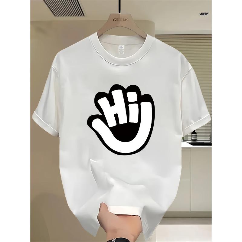 European sizes Heavy Pure Cotton Trendy Brand Printed Short-sleeved T-shirt Men's Summer New Large-size Versatile Casual Top