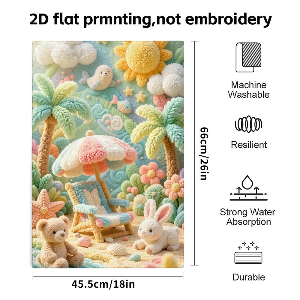Cozy Tropical Beach Bath Towel, Cute Rabbit And Bear, Soft Absorbent Quick Dry Towel for Shower And Beach