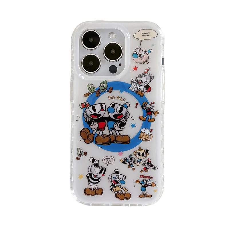 Funny Cute Cartoon Magnetic Phone Case For iPhone 16 Pro 15 13 14 Pro Max Back Cover with Magsafe Stand Holder Shockproof Cases